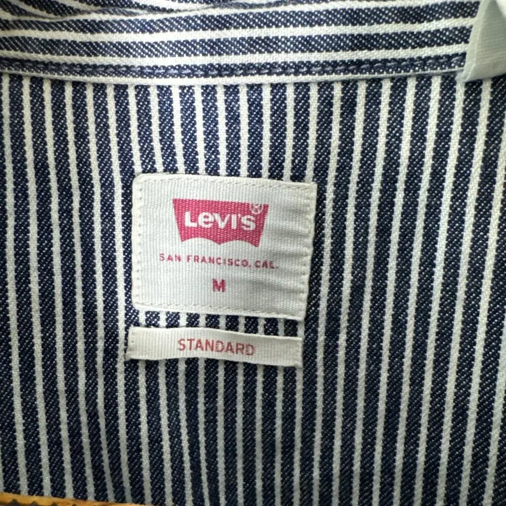 Levi’s Mens M Western Shirt Hickory Stripe Pearl Snap Denim Workwear Cowboy